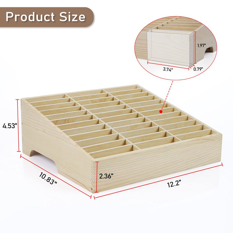 Ozzptuu 36-Grid Wooden Cell Phone Holder Desktop Organizer Storage Box for Classroom Office (36-Grid) - Image 2